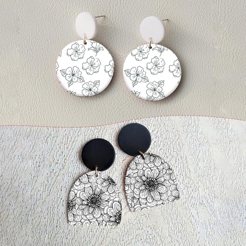 6 Pcs Black Flowers Transfer Paper for Earrings & Polymer Clay, Bloom Blossom Floral Pattern Water Soluble Transfer Sheet for Polymer Clay DIY Art Crafts Jewelry Earrings Making Supplies 5.82X3.9in