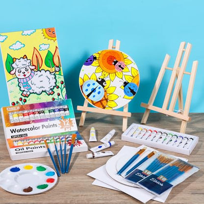 ESRICH Acrylic Paint Canvas Set, 78 Pcs Professional Painting Supplies Kit with 3 Wood Easel, 3 * 12Colors, 3 * 10 Brushes,Circular Canvas Etc, Premium Paint Kit for Kids, Artists and Beginner - color: 36Color