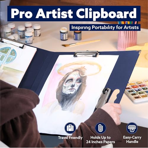 18x24 Clipboard - Foldable 18x24 File Folder & Drawing Board -Folds to 11x17 Clipboard,4 Clips,Corner Protectors, Portable Art Portfolio, Architecture Folder,11x17 Binder, Portfolio Binder (Navy Blue)