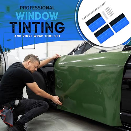 Durable Black Felt Edge Vinyl Squeegee Tool 4-Inch & Craft Knife (3-Pack) | Car Vinyl Film Wrapping Decal Window Tint Work, Professional Scratch Free Squeegee - color: Blue-2
