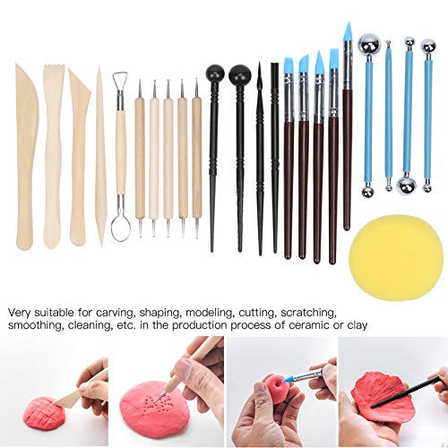 25pcs Ceramic Pottery Tools Set for Clay Sculpting and Embossing, Wooden Stainless Steel Silicone Craft Tools with Storage Bag for Handbuilding Wheel Throwing and Ceramic