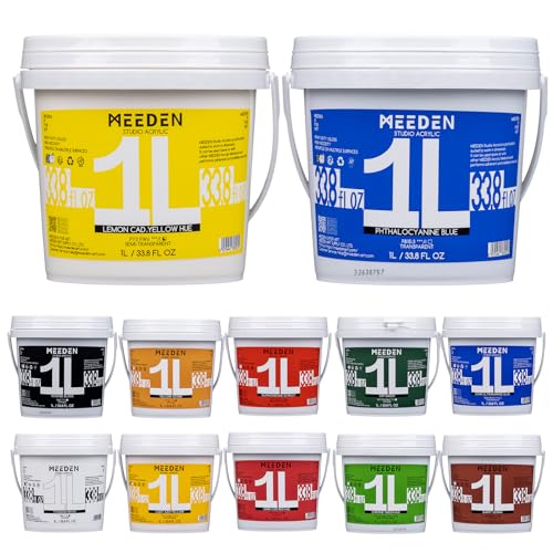 MEEDEN Acrylic Paint Set: 1L/33.8oz x 12 Colors Large Bulk Acrylic Paints - Heavy Body Gloss Art Paints for Canvas Crafts Pumpkins Painting - color: 12 Colors - 1L