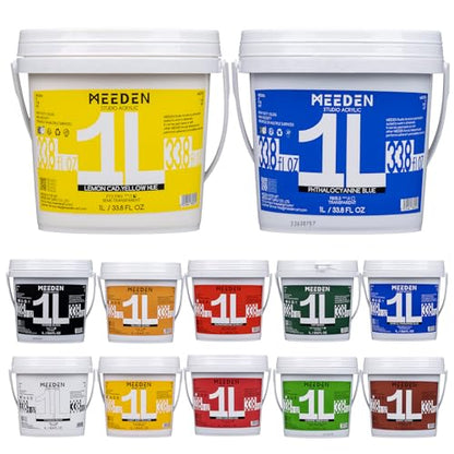 MEEDEN Acrylic Paint Set: 1L/33.8oz x 12 Colors Large Bulk Acrylic Paints - Heavy Body Gloss Art Paints for Canvas Crafts Pumpkins Painting - color: 12 Colors - 1L