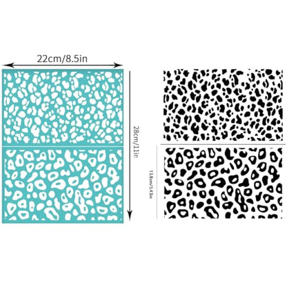 2 Sheets Leopard Pattern Silkscreen Stencil for Painting, Animal Print Border Plastic Mesh Transfers Stencil Reusable Self-Adhesive Silk Screen Printing for Wall Border Wood Fabric Home - style: Leopard