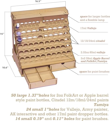Craft Paint Storage-Modular Paint Organizer - Holds 74 Bottles of Paints, 14 Brushes, 2 Cabinets, and 6 Miniature Stands - Art Tool Storage Rack for Miniature Paint Set - size: 74