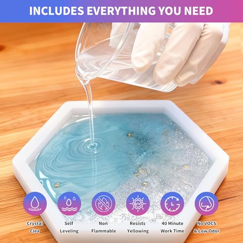 Minlebao Crystal Clear Epoxy Resin Kit 1 Gallon, High Gloss Bubble-Free Coating & Casting for DIY Art, Jewelry Making, River Tables - 1:1 Ratio with Measuring, Silicone Mold and Usage Tools - size: 1Gallon