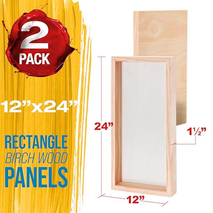 U.S. Art Supply 12" x 24" Unfinished Cradled Wood Panels for Painting, Gallery 1-1/2" Deep (2 Pack) - Artist Depth Wooden Wall Canvases - Mixed-Media Craft, Acrylic, Oil, Encaustic, Paint Pouring - size: 12" x 24"