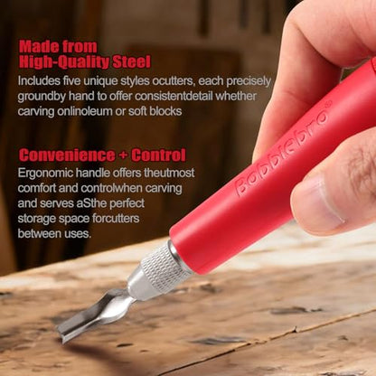 Linocut Carving Tools - Linoleum Cutter Kit with 6 Blades for Block Printing, Stamp Making Carving, Linocut Kit for Printmaking - Arts and Crafts Tools for Beginners, Adults, Artists
