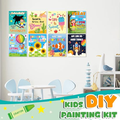 Ireer 12 Set Paint Party Set 8 x 10 Sip and Paint Kit Include 12 Printed Pre Drawn Canvas Panel, Wooden Easels, Palettes, Pots, Apron 36 Brushes for Adult Art DIY Party(Inspirational) - style: Inspirational