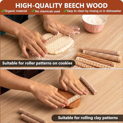 10pcs Wooden Clay Texture Rollers Set for Pottery & Ceramics - Potters Stamp Roller Tools for Ceramic Slabs - Textured Rolling Pins for Modeling, Painting & Glaze Design - 5 x 0.63 inch - color: Regular