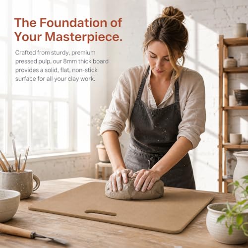 ZENFUN Clay Wedging Board, 12 x 18" Portable Clay Board with Built in Handle, Sturdy 8mm Thickness Wooden Mat Mud Board for Clay Crafts, Drafting Art, Ceramics Pottery Tools