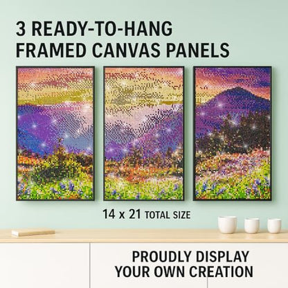 ArtSkills Diamond Painting Kit, Diamond Art on Framed Canvas with Gem Storage Case and Accessory Kit, Purple Mountains, 3 Stretched Canvas Panels, 14” x 7” Each - color: Purple Mountains