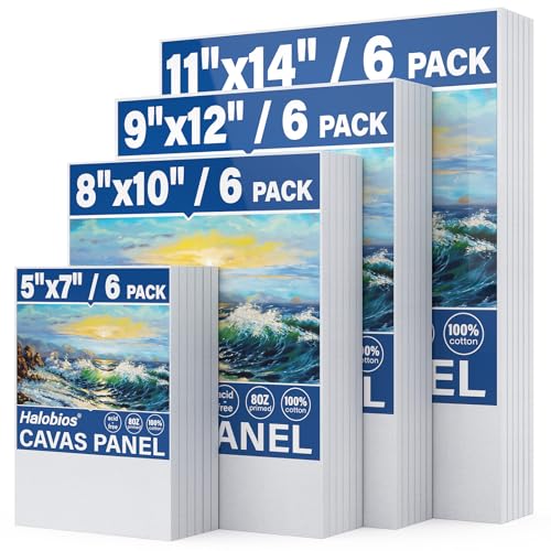 Halobios 24-Pack Canvas Boards for Painting, 6 of 5x7 8x10 9x12 11x14 Canvas Panels for Kid & Adults 100% Cotton Gesso Primed Art Painting Supplies for Acrylic, Oil, Tempera & Watercolor - size: 24 Mixed Packs