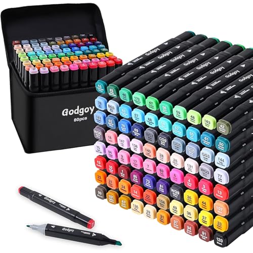 Alcohol Markers, 80 Colors Dual Brush Tip Permanent Art Markers, Coloring Marker, for Book Painting Card Making, Back-to-School Gifts - style: Black-80PCS