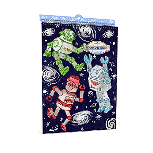 eeBoo: Silver Robots Spiral Bound Blank Sketchbook - 60 Pages, 140 GSM/95 LB Paper, 8.5x11, Eco-Friendly, Kids Art Supplies - style: Silver Robots