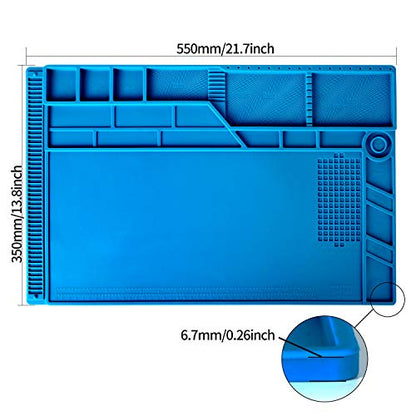 Kaisiking 4 Pcs Large Soldering Mat Set Silicone Repair Mat Placing Screws with Anti-Static Wrist and 2 Tweezers Computer Repair Mat for Soldering, Electronics Repair,Size 21.6 x 13.8 Inch - color: 180 Soldering Mat Kit