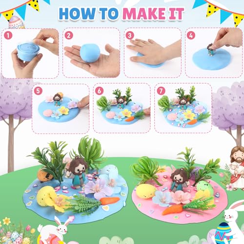 Tinlade 273 Pcs/24 Set Air Dry Clay Spring Crafts with Colorful Modeling Clay Resin Figurines Foam Eggs Flowers Grass Card Bag for Christian Party Favors Stuffers Goodie Bag Filler(Jesus) - style: Jesus