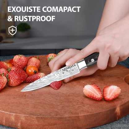 MOSFiATA 5 PCS Chef Knife Set, Kitchen Knife Set with Sharpener Rod | German High Carbon Stainless Steel ， 5PCS Blade Guard，Gift Box - style: 5pcs knife set