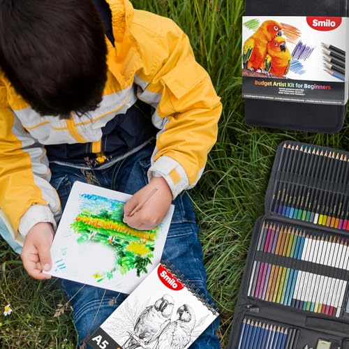 Smilo 76-Piece Professional Drawing Kit - Sketching Set with Graphite, Charcoal, Watercolor & Metallic Pencils, Art Knife, Sandpaper Block, Woodless Pencil in Travel Case for Adults & Beginners - style: 76pcs Art Supplies