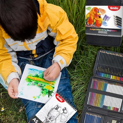 Smilo 76-Piece Professional Drawing Kit - Sketching Set with Graphite, Charcoal, Watercolor & Metallic Pencils, Art Knife, Sandpaper Block, Woodless Pencil in Travel Case for Adults & Beginners - style: 76pcs Art Supplies