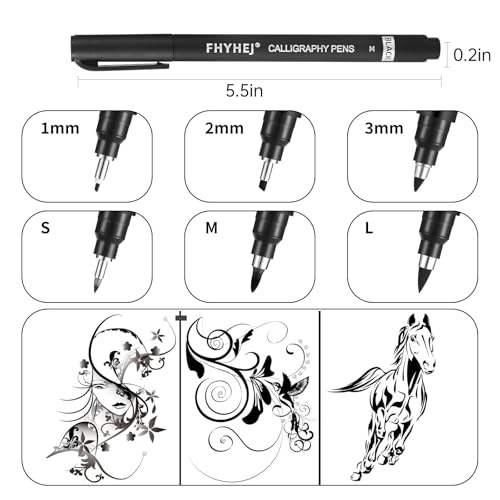 Calligraphy Pen,6 Size Calligraphy Pens for Writing,Brush Pens Calligraphy Set for Beginners,Black Archival Ink Pens,Calligraphy markers,Hand Lettering Pen for Art Drawing,Sketching,Scrapbooking