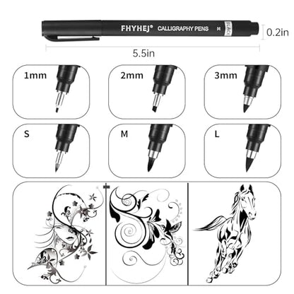 Calligraphy Pen,6 Size Calligraphy Pens for Writing,Brush Pens Calligraphy Set for Beginners,Black Archival Ink Pens,Calligraphy markers,Hand Lettering Pen for Art Drawing,Sketching,Scrapbooking
