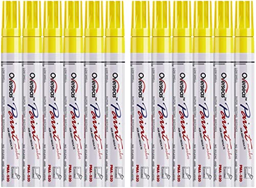 Lesun Yellow Paint Pens Markers - 12 Pack Waterproof Oil-Based Paint Pen Set Quick Dry Permanent Markers for Metal, Rock Painting, Stone, Ceramic, Wood, Fabric, Plastic, Canvas, Glass, Mugs, Tires - color: Yellow