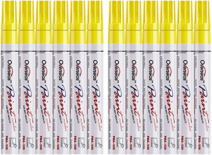 Lesun Yellow Paint Pens Markers - 12 Pack Waterproof Oil-Based Paint Pen Set Quick Dry Permanent Markers for Metal, Rock Painting, Stone, Ceramic, Wood, Fabric, Plastic, Canvas, Glass, Mugs, Tires - color: Yellow