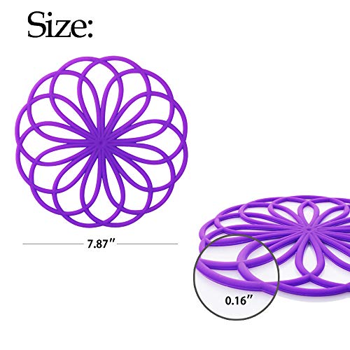 ME.FAN Silicone Trivet Mat - Kitchen Hot Pads for Pots & Dish - Insulated Teapot Trivet - Flexible, Durable, Non-Slip Large Coasters 3 Set Deep Purple - color: 3set-dark Purple