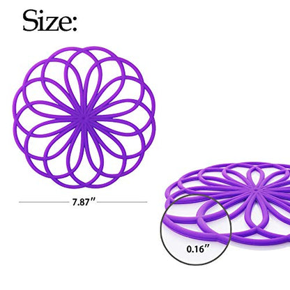 ME.FAN Silicone Trivet Mat - Kitchen Hot Pads for Pots & Dish - Insulated Teapot Trivet - Flexible, Durable, Non-Slip Large Coasters 3 Set Deep Purple - color: 3set-dark Purple