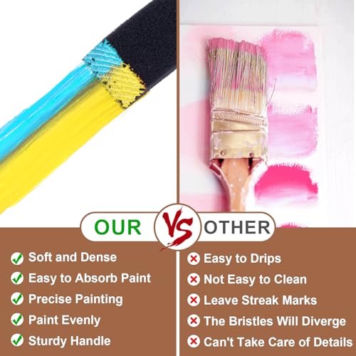 4 pcs Foam Paint Brushes, 1"/2"/3"/4" Reusable Wood Handle Sponge Brushes for Staining, Flexible Craft Foam Brushes for DIY Painting, Varnishes, Cleaning - Black