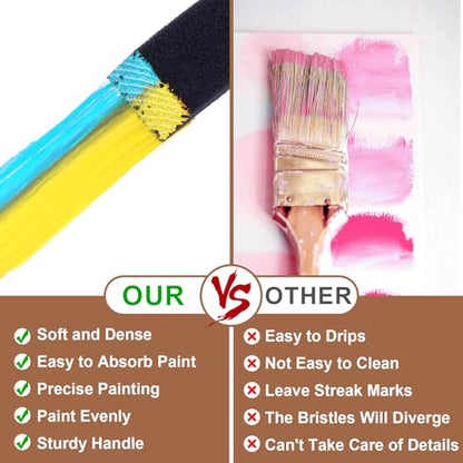 4 pcs Foam Paint Brushes, 1"/2"/3"/4" Reusable Wood Handle Sponge Brushes for Staining, Flexible Craft Foam Brushes for DIY Painting, Varnishes, Cleaning - Black