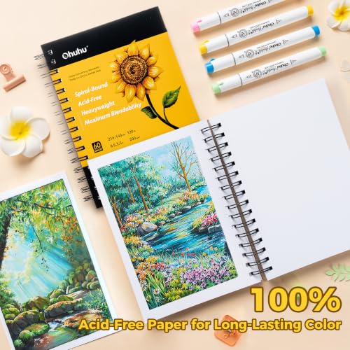 Ohuhu Marker Pad Sketchbook - 5.5"x8.5" Small Paper Size - 120 LB/200 GSM Smooth Drawing Paper - 60 Sheets/120 Pages, Spiral Bound Sketching Book for Alcohol Markers - size: 5.5" x 8.5"