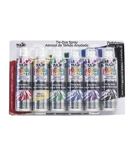 Tulip ColorShot Instant Fabric Spray Paint 6 Pack, Permanent Tie Dye Spray | Mini Cans, 2.5 oz Rainbow 6 Pack - Red, Yellow, Green, Blue, Purple, Black