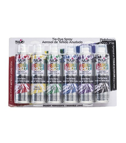 Tulip ColorShot Instant Fabric Spray Paint 6 Pack, Permanent Tie Dye Spray | Mini Cans, 2.5 oz Rainbow 6 Pack - Red, Yellow, Green, Blue, Purple, Black