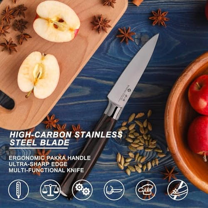 imarku Paring Knife - Paring Knives, 3.5 Inch Small Kitchen Knifes - Japanese High Carbon Stainless Steel Fruit Knife, Ergonomic Pakkawood Handle, Ultra Sharp Blade, Unique Gifts for Men and Women - color: Brown Handle