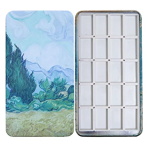 FCLUB Metal Watercolor Palette Empty with 20 Full Pans and Magnetic Strips | Lightweight Paint Tray Palettes, With 3ml Pans and 3M Magnetic Squares, DIY Art Palettes, Paint Holder, Painting Palette - color: Wheat Field, size: Pack of 20 Full Pans