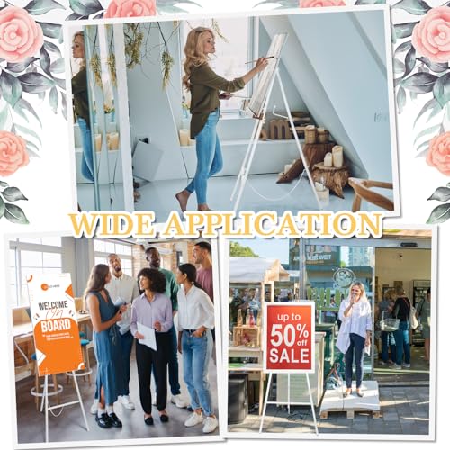 CroBlissful White 50" Easel Stand for Wedding Sign Adjustable 3Tier Height Display Easel with Chain Heavy Duty Floor Tripod for Welcome Wedding Sign Painting Canvas Baby Shower Party Poster (Metal) - color: White