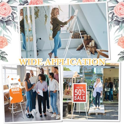CroBlissful White 50" Easel Stand for Wedding Sign Adjustable 3Tier Height Display Easel with Chain Heavy Duty Floor Tripod for Welcome Wedding Sign Painting Canvas Baby Shower Party Poster (Metal) - color: White