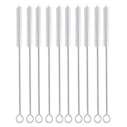 Long Straw Brush Cleaner (10 Pack), Flexible Nylon Tube Cleaning Brushes with 0.4" Bristles, Rust-Proof Stainless Steel Wire Washer for Reusable Tumblers, Sports Bottles & Pipes (10 Inch) - color: White