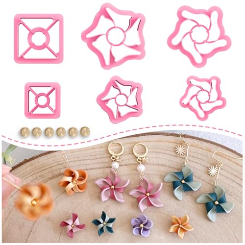 KEOKER Pinwheel Polymer Clay Cutters Spring, 6 Shapes Summer Clay Cutters for Polymer Clay Jewelry
