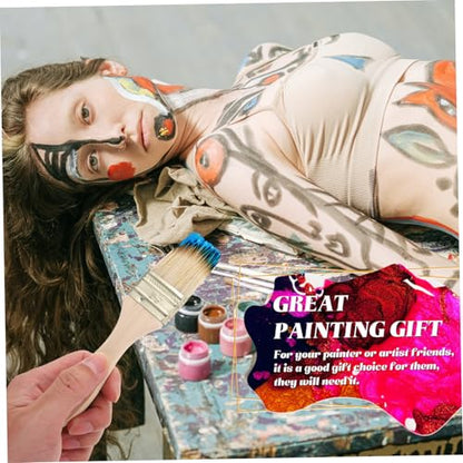 5pcs Wood Handle Paint Brush Set Thick Bristles Stain and Varnish Brushes for Watercolor Oil Painting Art Craft Tools for Adults