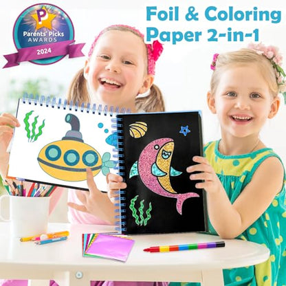 FUNNYB&G Foil Art Craft Kit for Kids 4-10 Years Old: Mess-Free & No-Glue, Create 16 Sparkly Ocean Pictures – Perfect Travel Toy & Birthday Gift for Kids (Ocean) - style: Ocean