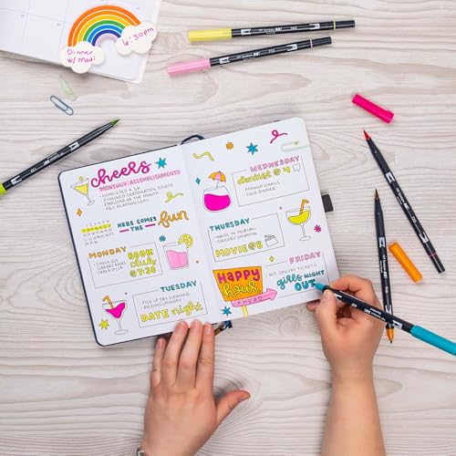 Tombow 56243 Dual Brush Pen Art Markers, Happy Hour, 6-Pack, Water-Based Ink, for Hand Lettering, Watercolor, Fine Art, Illustrations