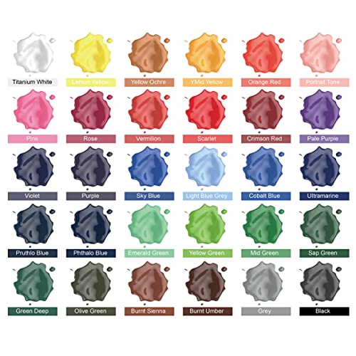 Acrylic Paint Set 30 Colors Craft Paints in Tubes with 10 Art Brushes Rich Pigment for Artists Beginners Painting on Canvas Wood Fabric Crafts, 36ml/Tube - size: 0.04 Fl Oz (Pack of 30)