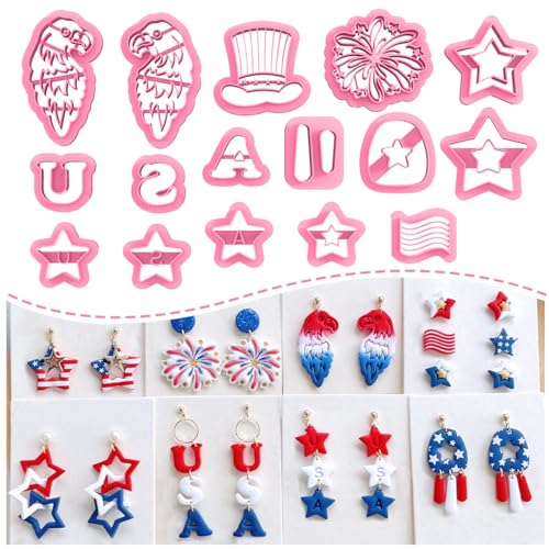 KEOKER 4th of July Clay Cutters for Earrings - 16 Pcs fourth of July polymer clay cutters, Independence Day Stars Clay Earring Cutters - color: Colourful