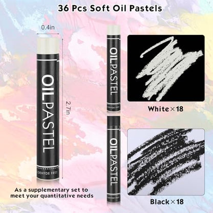 Geyoga 36 Pcs Soft Oil Pastels Bulk Artists Oil Crayons Single Color Creamy Pastels for Art Painting Drawing Blending for Artists(Black, White) - color: Black, White