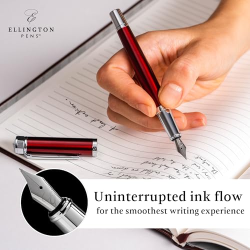 Ellington Pens Luxury Fountain Pen Set - Extra Fine Nib- Includes 3 Ink Cartridges, Refillable Ink Converter, Gift Box- Fountain Pens For Writing, Calligraphy, Journaling, Sketching (Scarlet Slate) - color: Scarlet Slate, style: Extra Fine