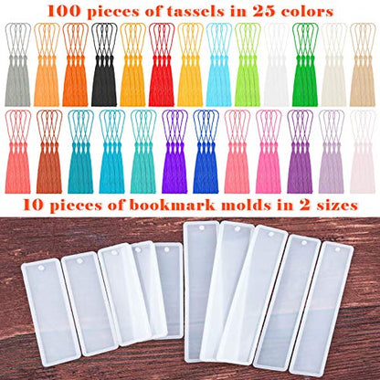 Caffox Bookmark Mold Kit with 100pcs Tassels and 10pcs Silicone Molds for Epoxy Resin Casting