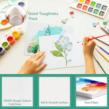 60 Sheets 5x7 Watercolor Paper Bulk, 140lbs/300gsm Cold Press Water Color Paper, 50% Cotton Watercolors Paper, Acid-Free Natural White Paint Paper-Set as Art Supplies